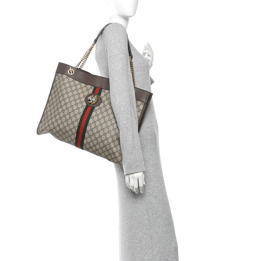 GG Supreme Monogram Large Rajah Chain Tote Beige New Acero