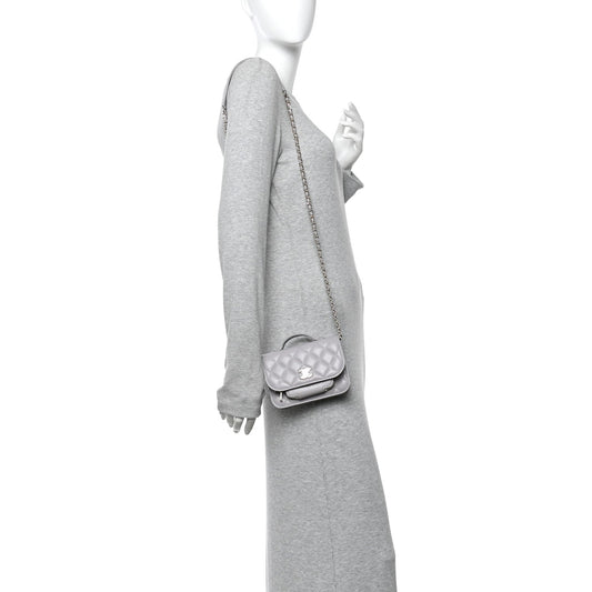 Caviar Quilted Mini Business Affinity Flap Grey