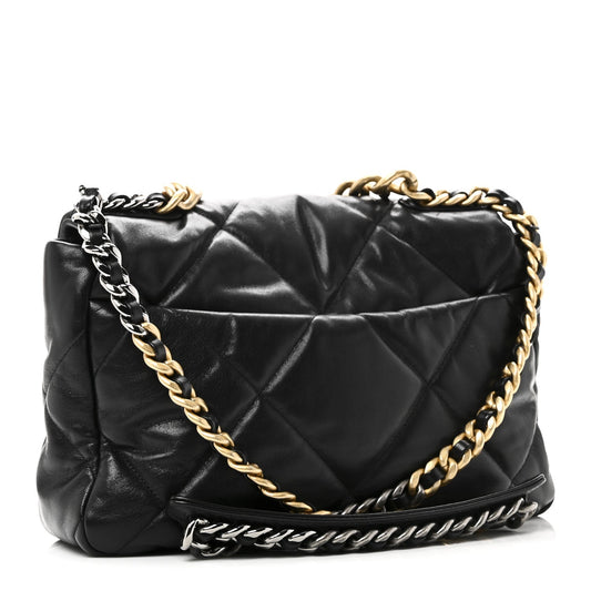 Goatskin Quilted Large Chanel 19 Flap Black