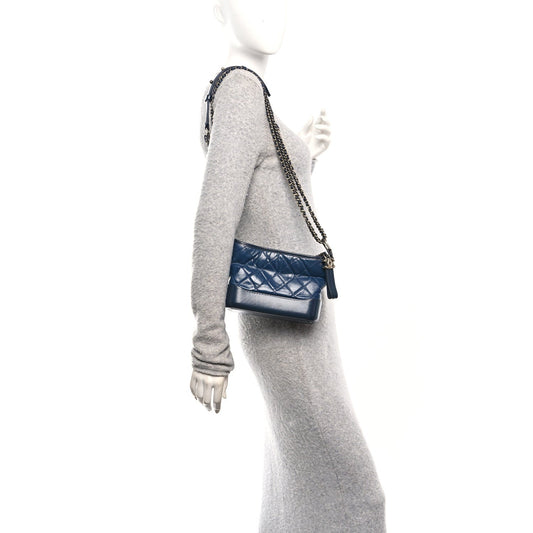 Aged Calfskin Quilted Small Gabrielle Hobo Navy