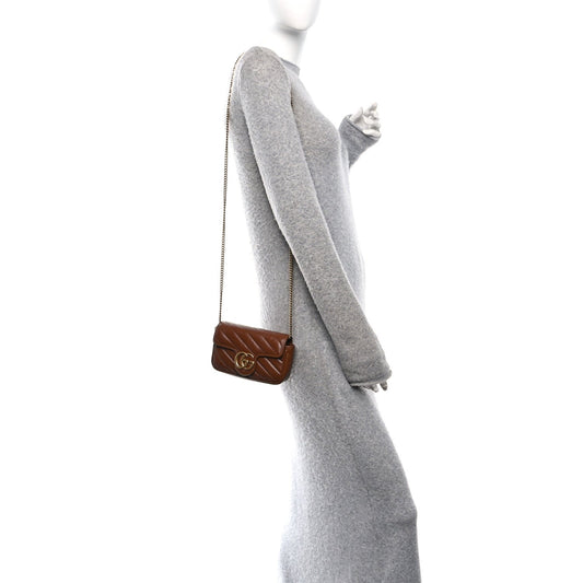 Azalea Calfskin Matelasse Diagonal Super Mini GG Marmont Shoulder Bag Cuir