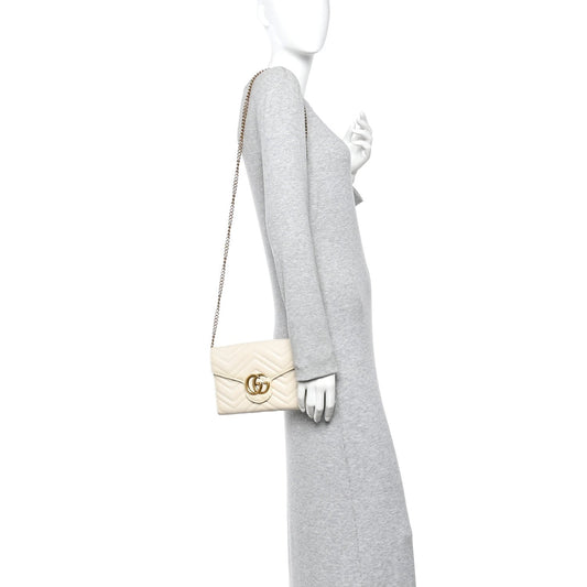 Calfskin Matelasse GG Marmont Chain Wallet Mystic White