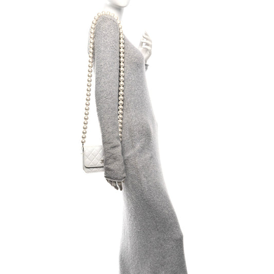 Lambskin Quilted Mini Pearl Wallet On Chain WOC White