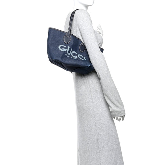 GG Supreme Monogram Denim Small Totissima Reversible Tote Beige Blue
