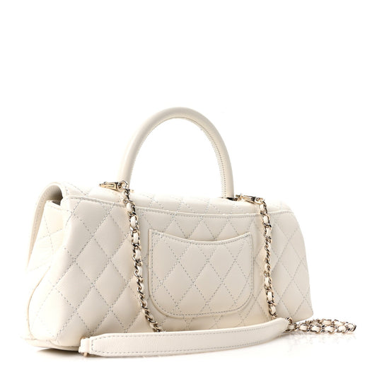 Caviar Quilted Maxi East West Coco Handle Flap White