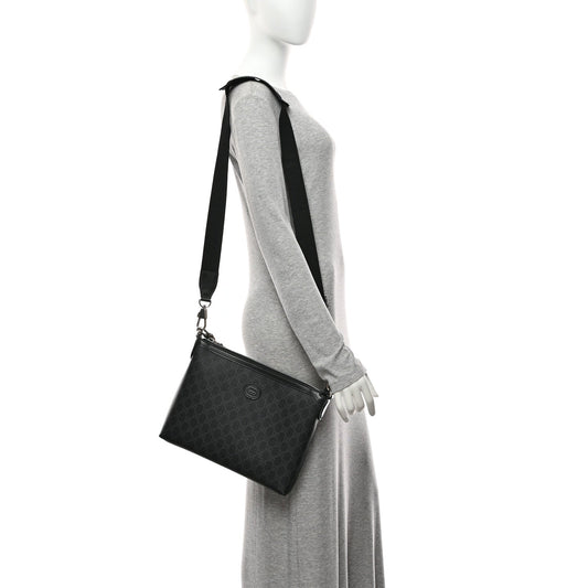 GG Supreme Monogram Azalea Calfskin Retro Interlocking G Wristlet Messenger Bag Black