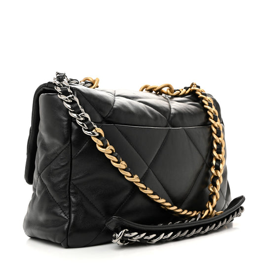 Lambskin Quilted Large Chanel 19 Flap Black