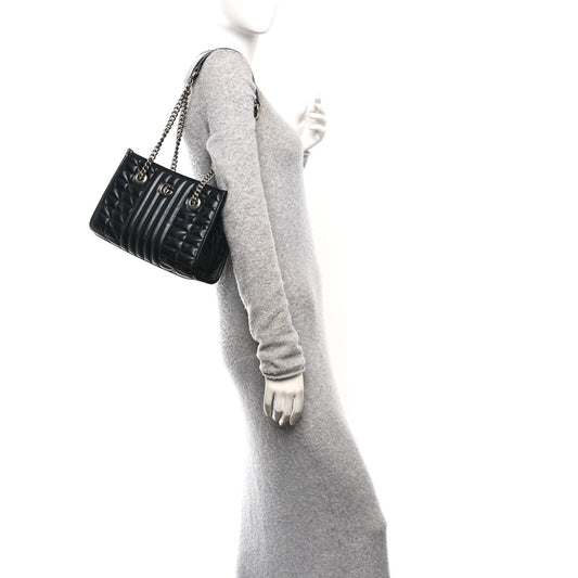 Calfskin Matelasse Aria Small GG Marmont Shoulder Tote Black