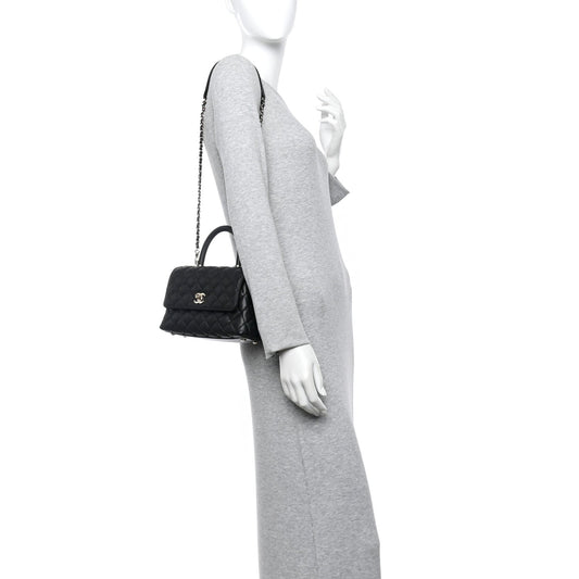 Caviar Quilted Mini Coco Handle Flap Black