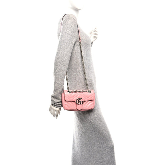 Calfskin Matelasse Mini GG Marmont Shoulder Bag Wild Rose