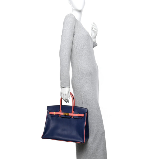 Epsom Horseshoe Birkin 35 Bleu Saphir Flamingo