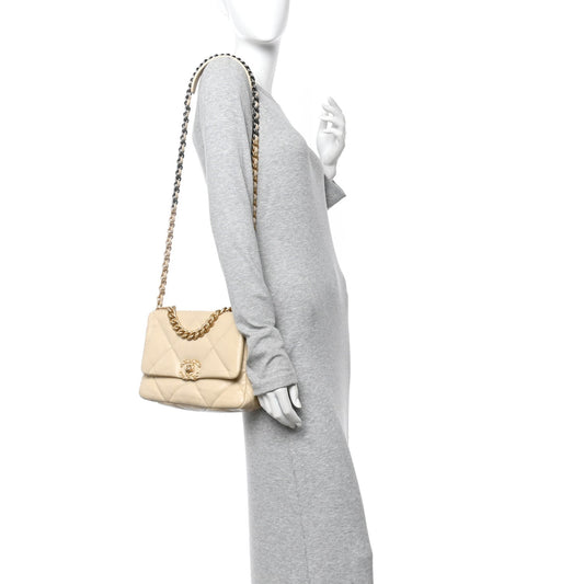 Lambskin Quilted Medium Chanel 19 Flap Beige