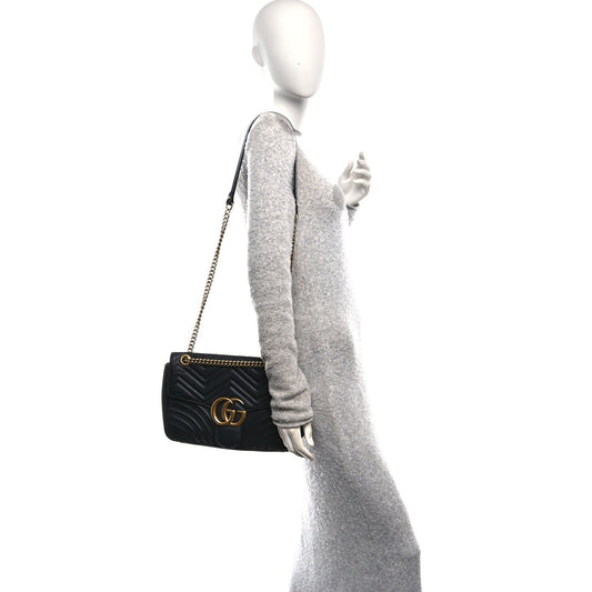 Calfskin Matelasse Medium GG Marmont Shoulder Bag Black