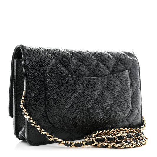 Caviar Quilted Wallet on Chain WOC Black