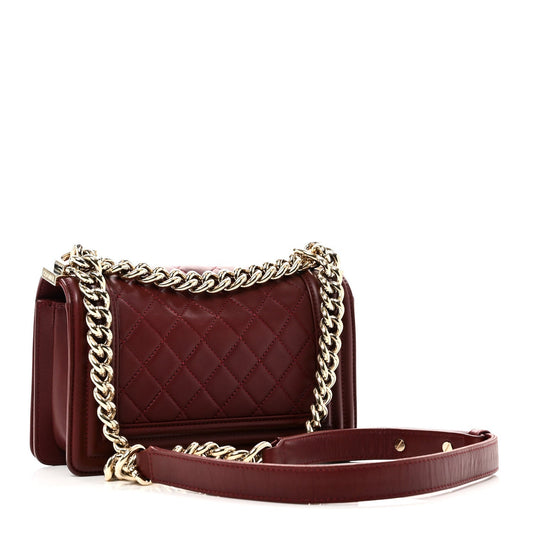 Lambskin Quilted Small Boy Flap Dark Red