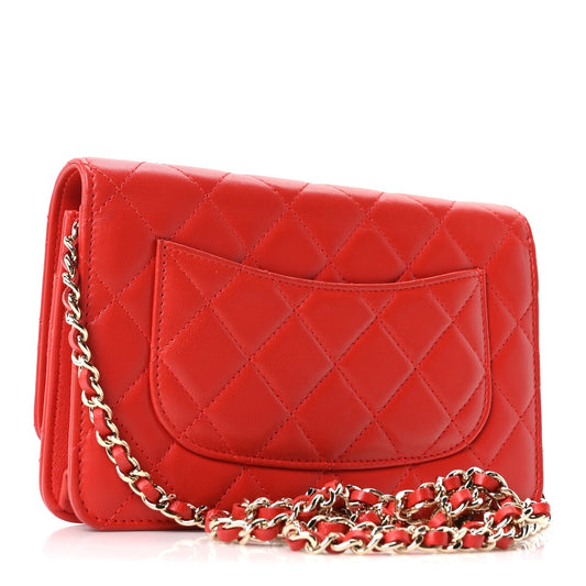 Lambskin Quilted Wallet On Chain WOC Red