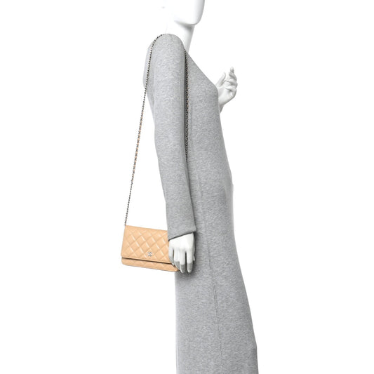 Caviar Quilted Wallet on Chain WOC Beige