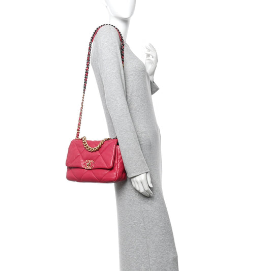 Lambskin Quilted Medium Chanel 19 Flap Dark Pink