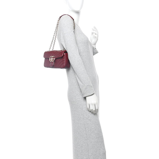 Lambskin Matelasse Small GG Marmont Shoulder Bag Rosso Ancora