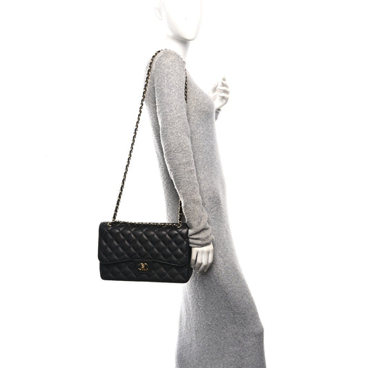 Caviar Quilted Jumbo Double Flap Black