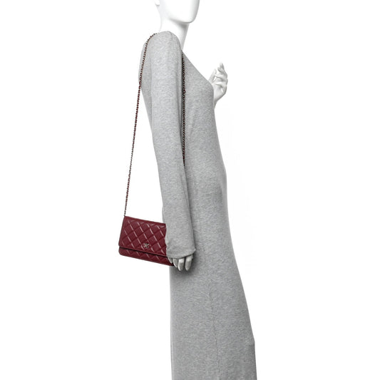 Lambskin Quilted Wallet On Chain WOC Burgundy