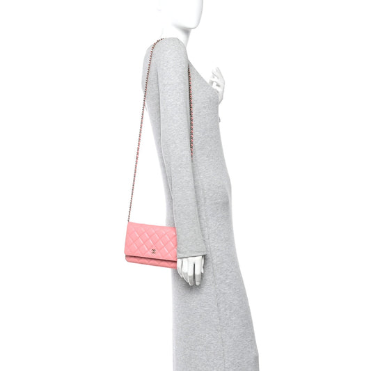 Caviar Quilted Wallet on Chain WOC Pink