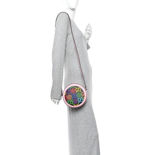 GG Supreme Monogram Psychedelic Round Shoulder Bag Black Multicolor Sugar Pink