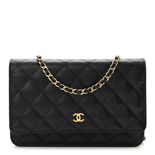 Caviar Quilted Wallet on Chain WOC Black