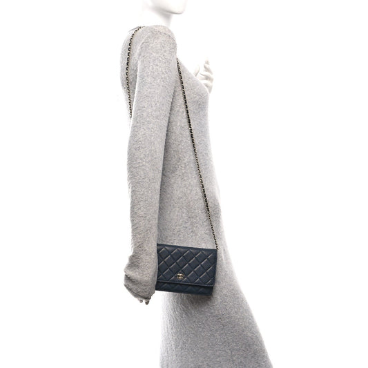 Caviar Quilted Wallet on Chain WOC Navy Blue