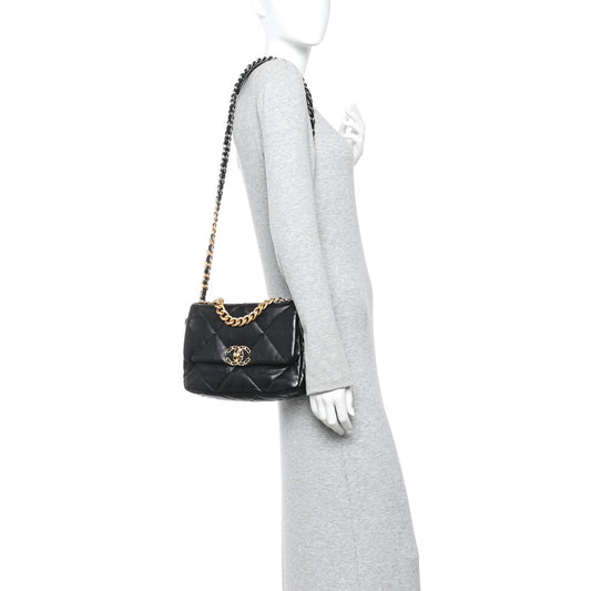 Lambskin Quilted Medium Chanel 19 Flap Black