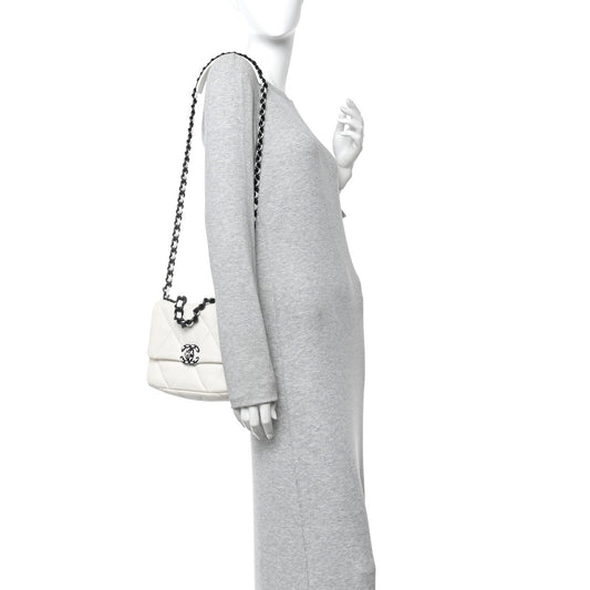 Glossy Calfskin Quilted Medium Chanel 19 Flap White Black