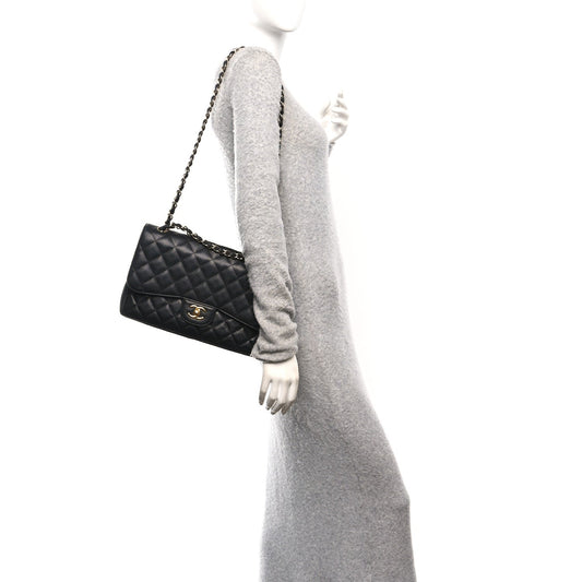 Caviar Quilted Jumbo Double Flap Black