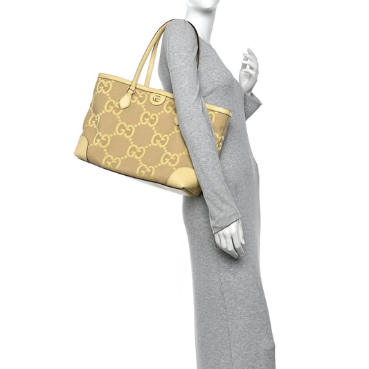 Monogram Jumbo GG Textured Dollar Calfskin Medium Ophidia Shopping Tote Beige Banana