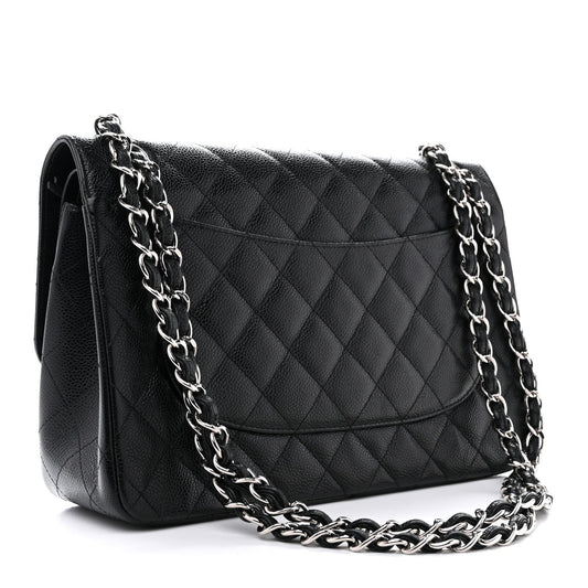 Caviar Quilted Jumbo Double Flap Black