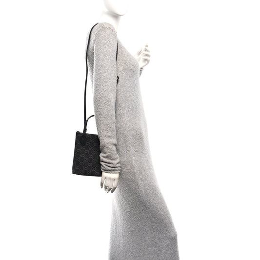Denim GG Monogram Dollar Calfskin Mini Ophidia Tote Black Grey