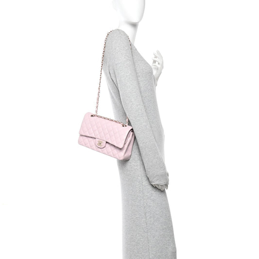Caviar Quilted Medium Double Flap Light Pink