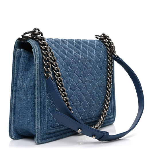 Denim Quilted Large Boy Flap Blue