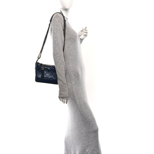 Aged Calfskin Quilted Small Gabrielle Hobo Navy