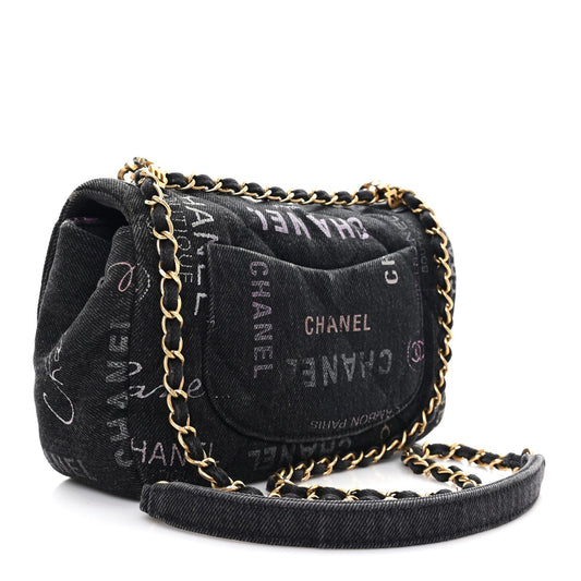 Denim Quilted Denim Mood Mini Rectangular Flap Black Multicolor