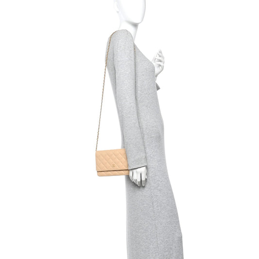 Caviar Quilted Wallet on Chain WOC Beige