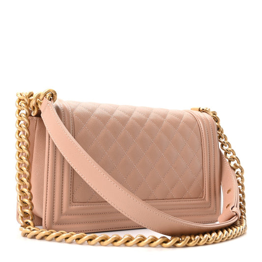 Caviar Quilted Medium Boy Flap Beige