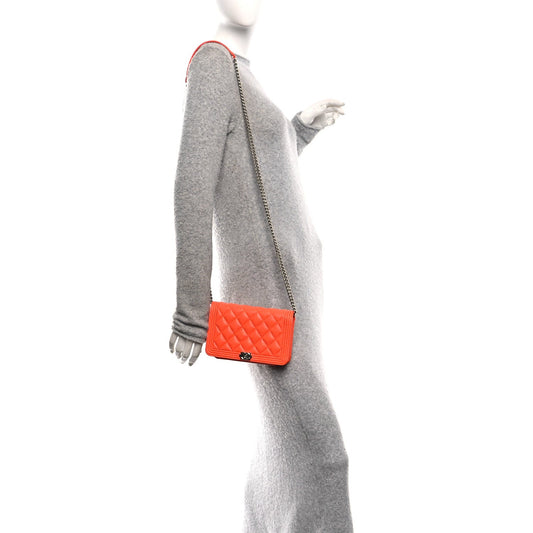 Caviar Quilted Boy Wallet On Chain WOC Orange