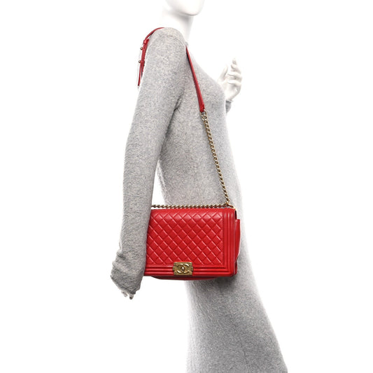 Lambskin Quilted New Medium Boy Flap Red