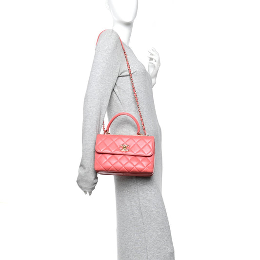 Lambskin Quilted Small Trendy CC Flap Dual Handle Bag Dark Pink