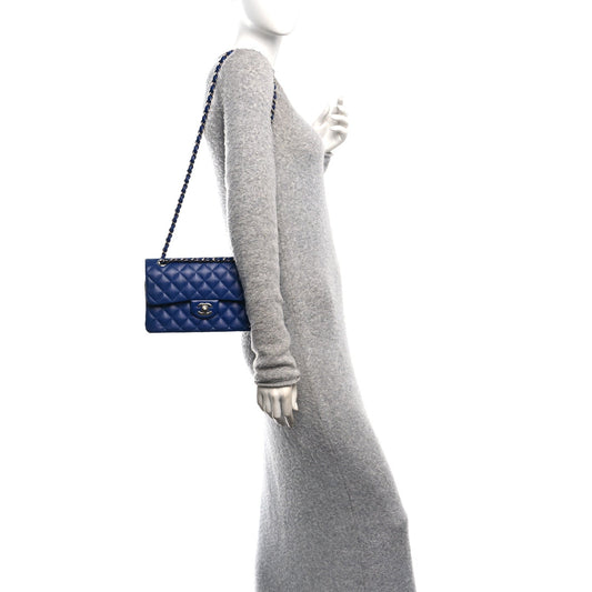 Caviar Quilted Small Double Flap Blue