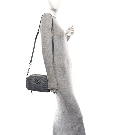 Calfskin Matelasse Aria Small GG Marmont Chain Shoulder Bag Deep Grey