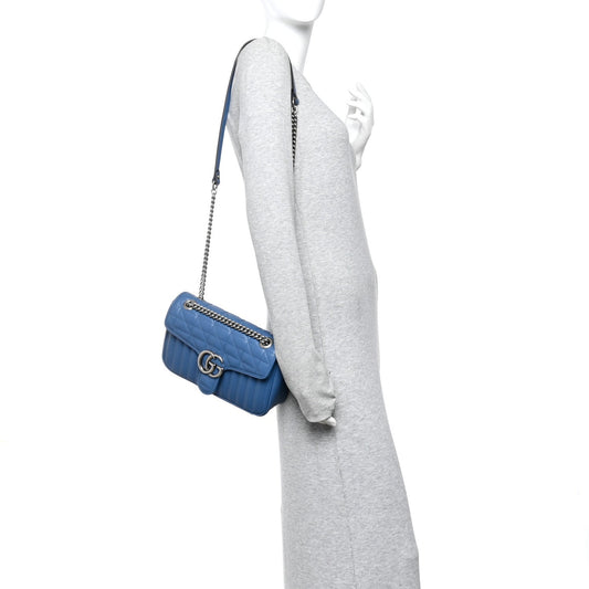 Calfskin Matelasse Aria Small GG Marmont Shoulder Bag Clear Blue
