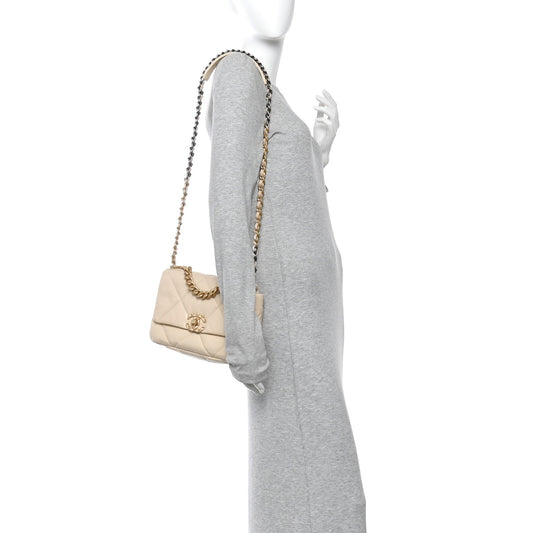 Lambskin Quilted Medium Chanel 19 Flap Beige