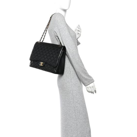 Caviar Quilted Maxi Double Flap Black