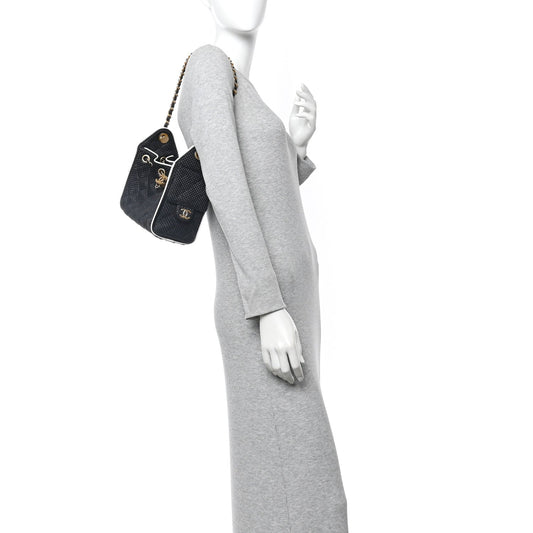 Braided Raffia Calfskin Quilted Mini Chanel 25 Handbag Black White